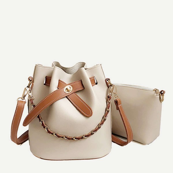 

PU Bucket Bag With Clutch, Beige