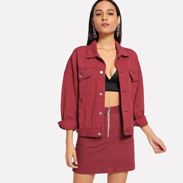 

Single Breasted Drop Shoulder Denim Jacket