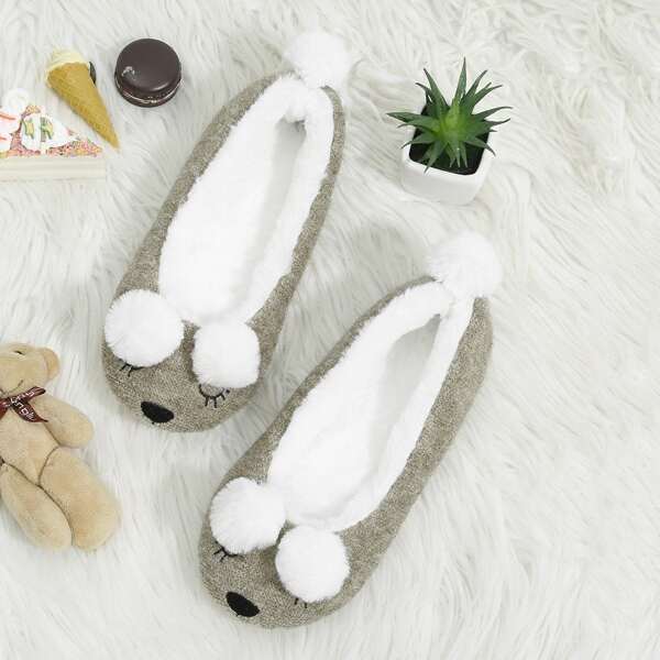 

Cartoon Pom Pom Detail Slippers