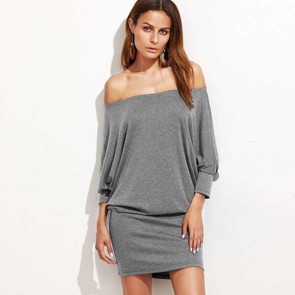 

Off Shoulder Heathered Blouson Dress