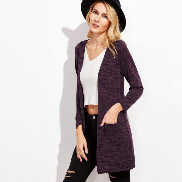 

Marled Pockets Long Cardigan, Purple