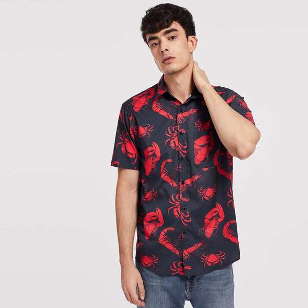 

Men Button Front Animal Print Shirt