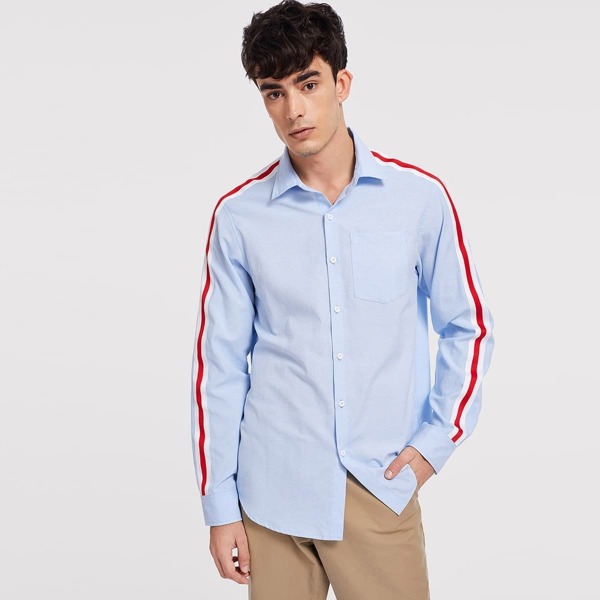 

Men Pocket & Button Front Striped Shirt
