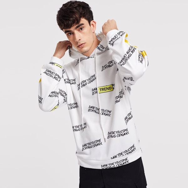 

Men Drawstring Letter Print Hoodie