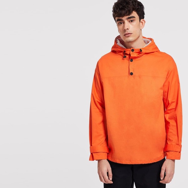 

Men Button Front Belted Cuff Anorak Jacket, Orange