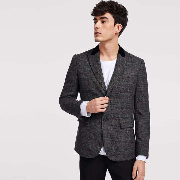 

Men Single Breasted Plaid Print Blazer