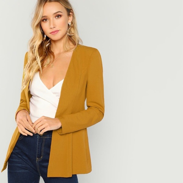 

Hook And Eye Closure Solid Blazer, Yellow