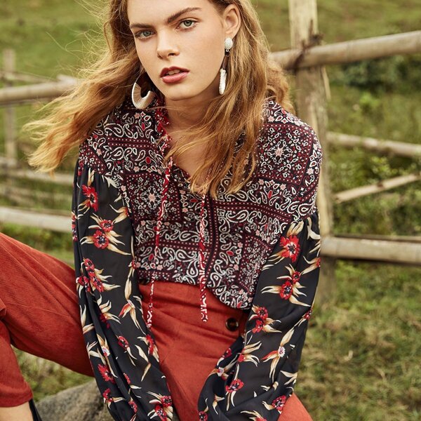 

Drop Shoulder Mixed Print Blouse, Multicolor