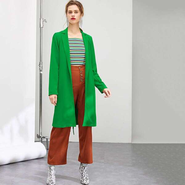 

Self Belted Notched Coat, Green