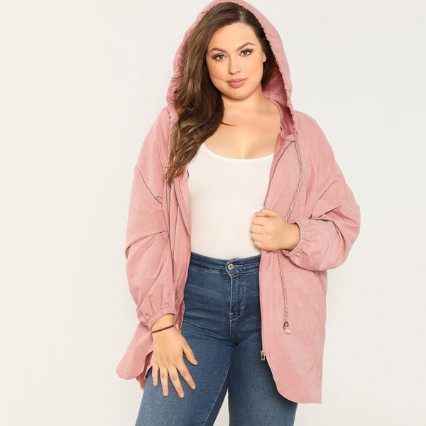 

Plus Raglan Sleeve Hooded Coat, Pink