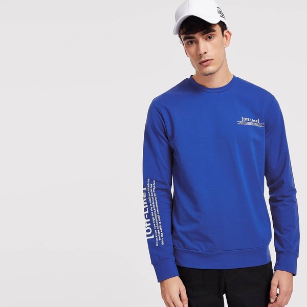 

Men Crew Neck Letter Print Pullover