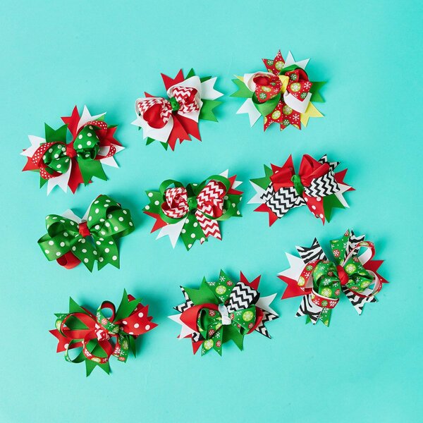 

Christmas Girls Bow Shaped Hair Clip 9pcs, Multicolor