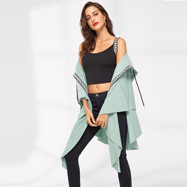 

Letter Tape Asymmetrical Hem Coat, Green