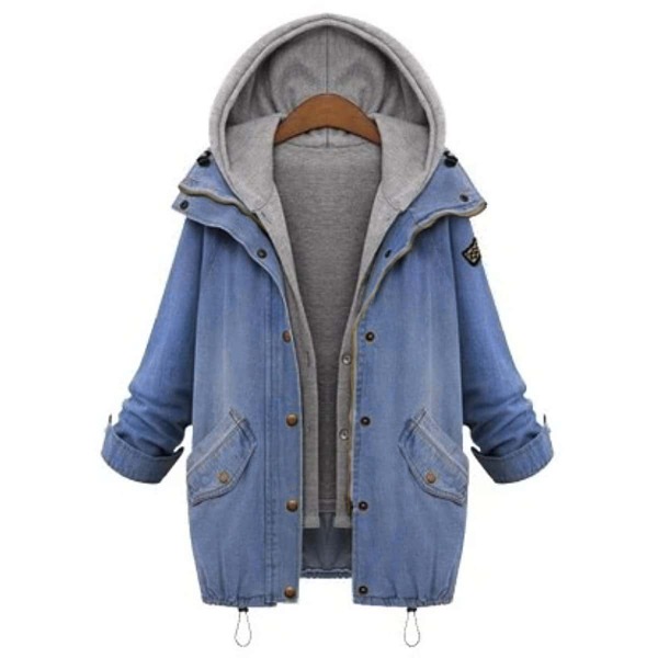 

Hooded Drawstring Boyfriend Trends Jean Swish Pockets Two Piece Coat