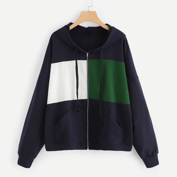 

Plus Cut-and-Sew Zip Up Hooded Sweatshirt