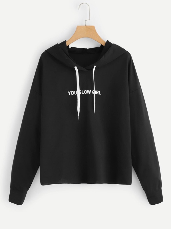 

Плюс Drawstring Письмо Печать Hoodie, null