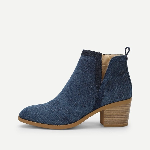 

Plain Denim Chunky Heeled Ankle Boots