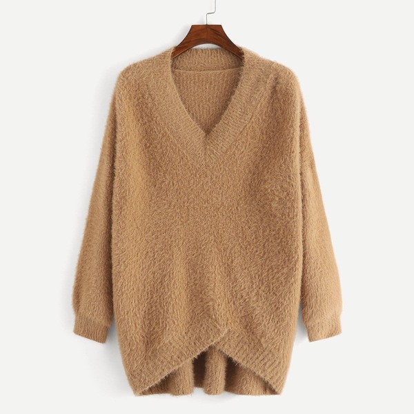 Plus V Neck Asymmetrical Hem Jumper