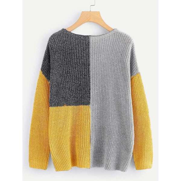 

Drop Shoulder Color-Block Sweater