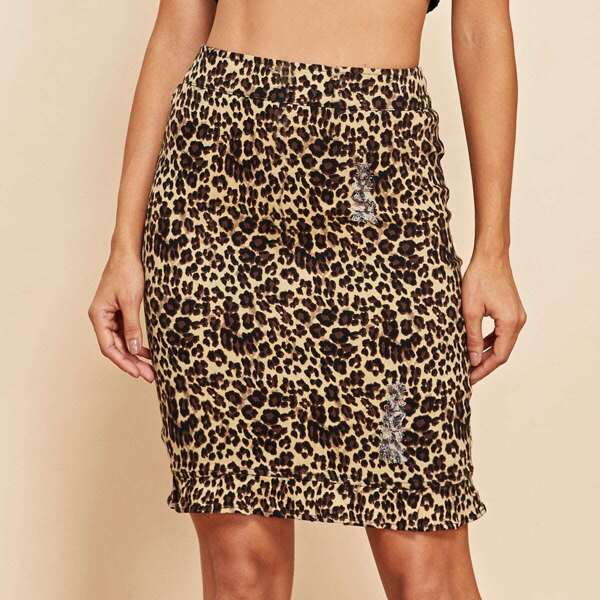 

Ruffle Hem Leopard Print Skirt
