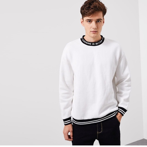 

Men Striped Hem Letter Pullover