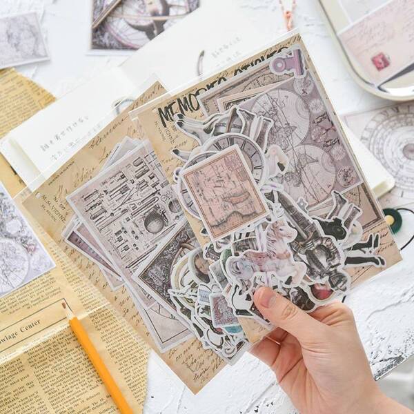 

Vintage Figure & Map Sticker 2packets, Multicolor