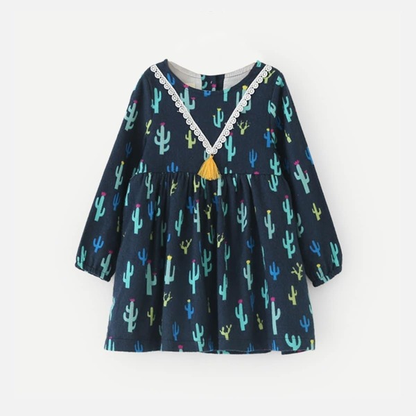 

Toddler Girls Cactus Print Lace Trim Dress