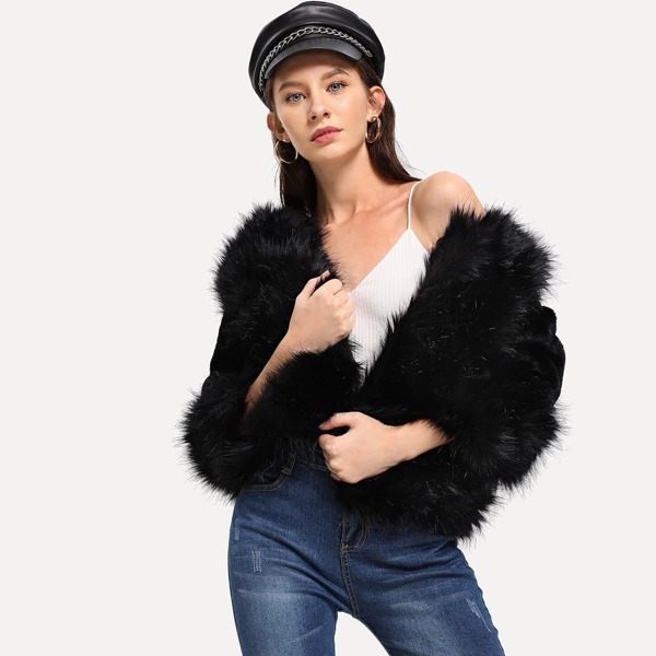 

Solid Faux Fur Crop Coat
