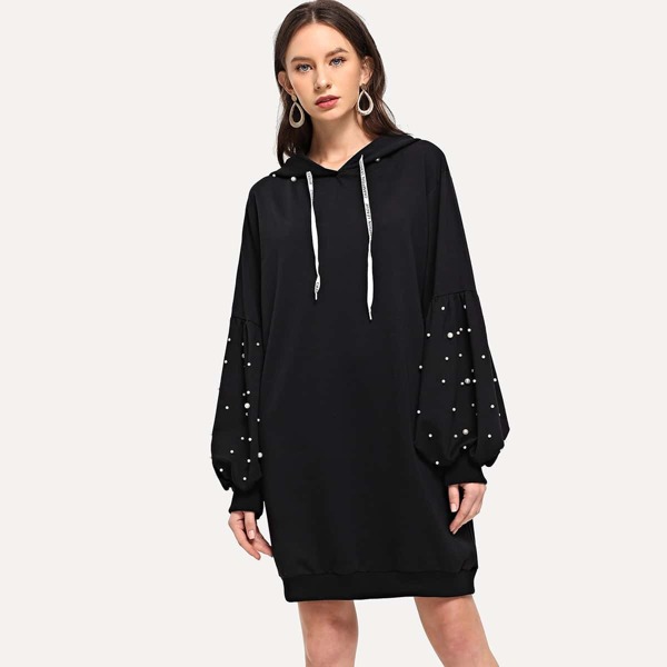 

Pearls Decoration Hoodie Dress