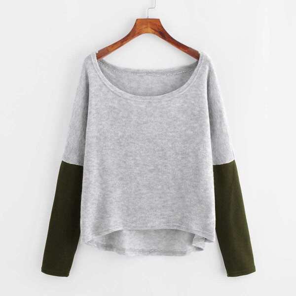 

Contrast Sleeve Dip Hem Sweater