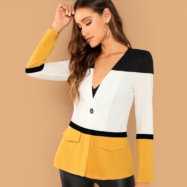 

Cut and Sew Single Button Blazer, Multicolor