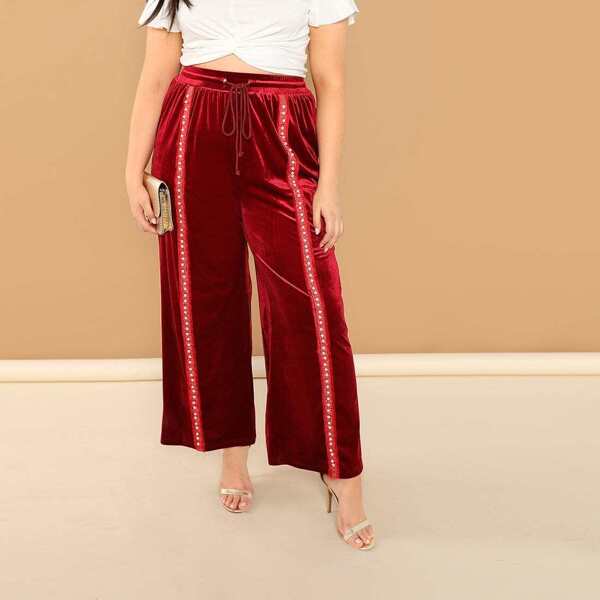 

Plus Elastic Waist Pearl Beading Velvet Pants