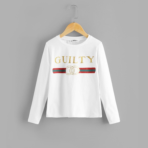 

Girls Striped & Letter Graphic Tee, White
