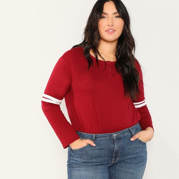 

Plus Press Buttoned Striped Tee