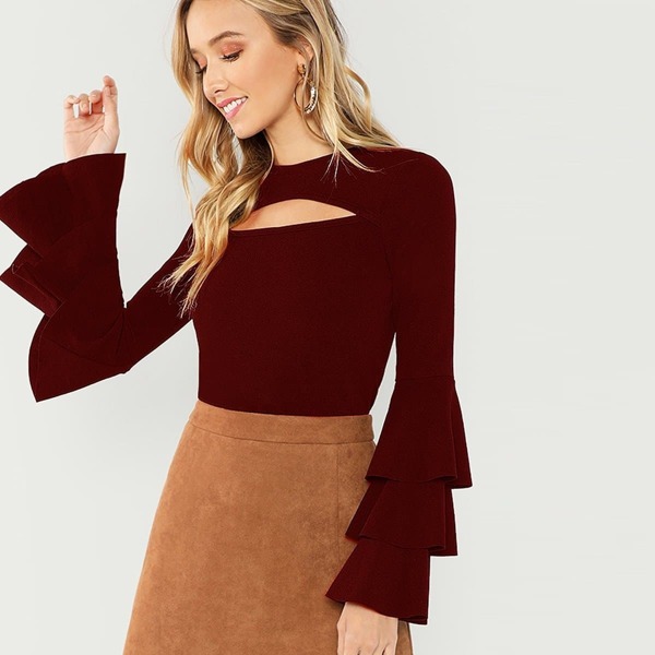 

Cutout Front Layered Sleeve Solid Top