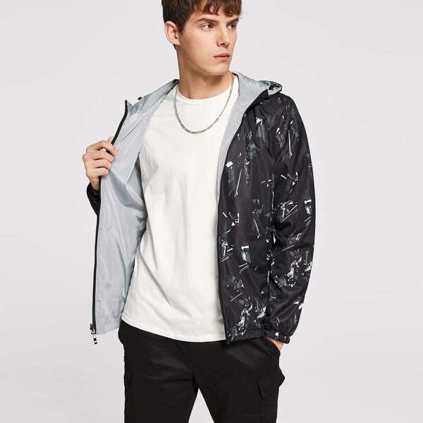 

Men On Both Sides Wear Hooded Windbreaker Jacket, Multicolor