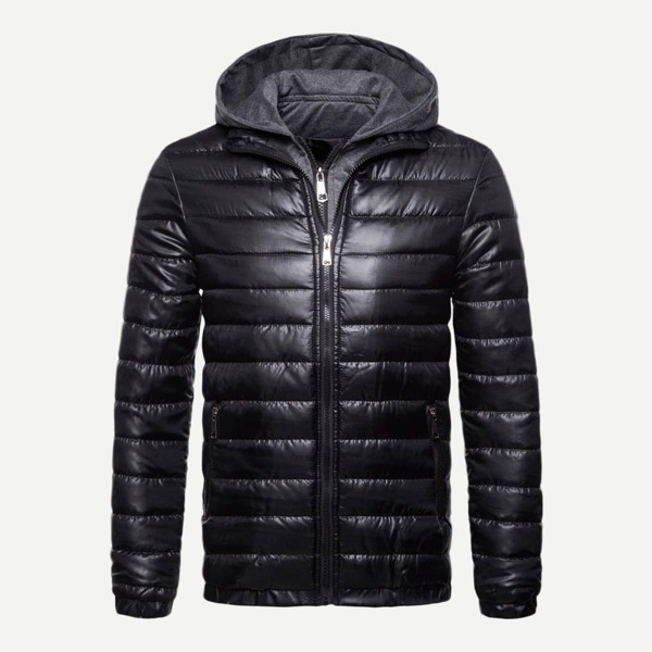 

Men Solid Hooded Puffer Coat, Black