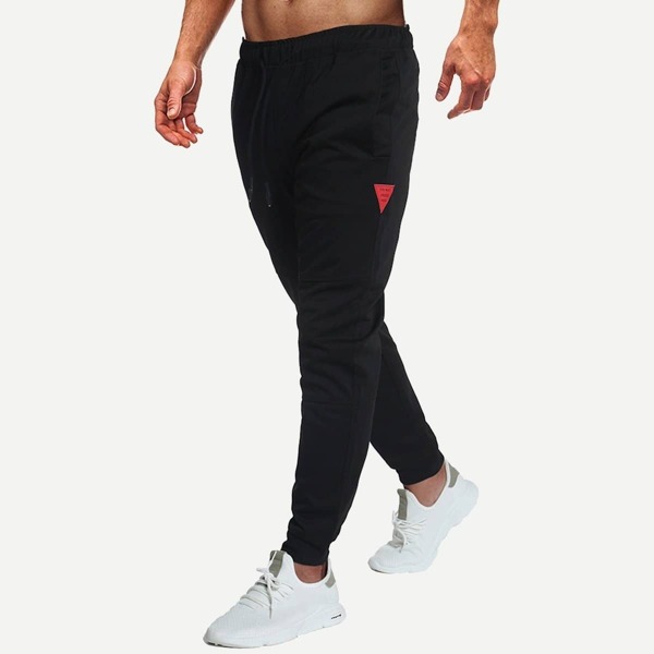 

Men Patched Decoration Drawstring Waist Pants, Black