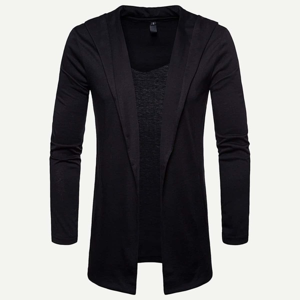 

Men Solid Open Front Hooded Cardigan