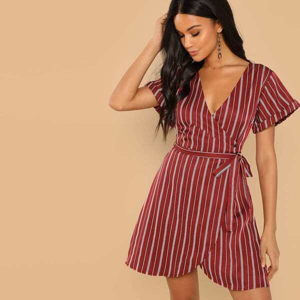 

Cuffed Sleeve Surplice Wrap Dress