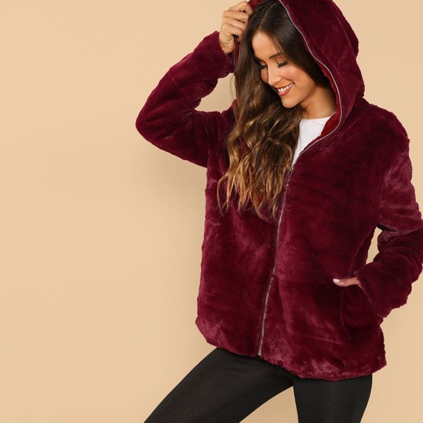 

Pocket Front Fleece Hoodie Jacket, Burgundy