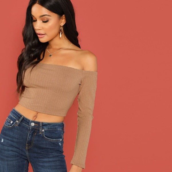 

Rib Knit Crop Bardot Tee