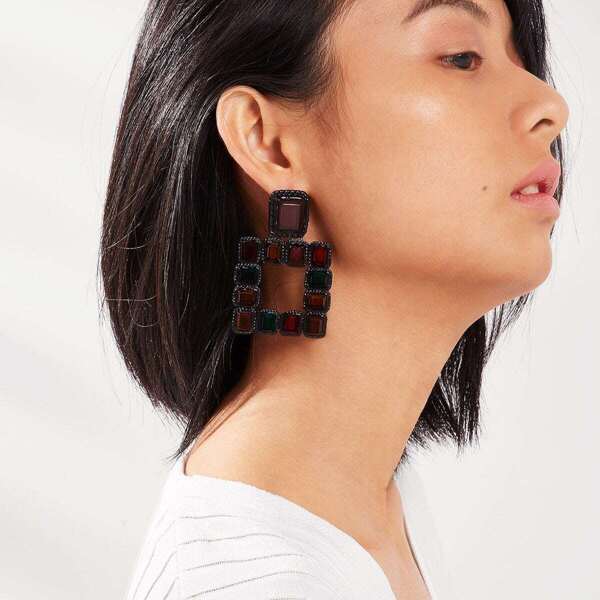 

Color Block Open Square Drop Earrings 1pair, Multicolor