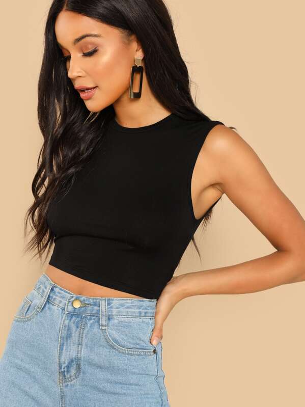 

Solid Crop Tank Top, Black, Juliette