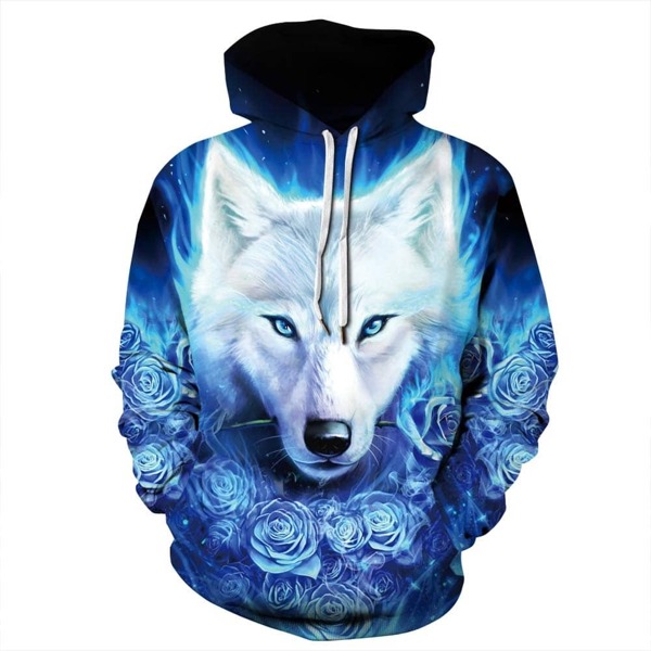 

Men 3D Wolf Print Hooded Sweatshirt, Multicolor