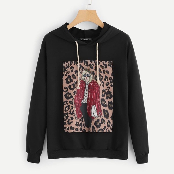 

Graphic Print Drawstring Hoodie