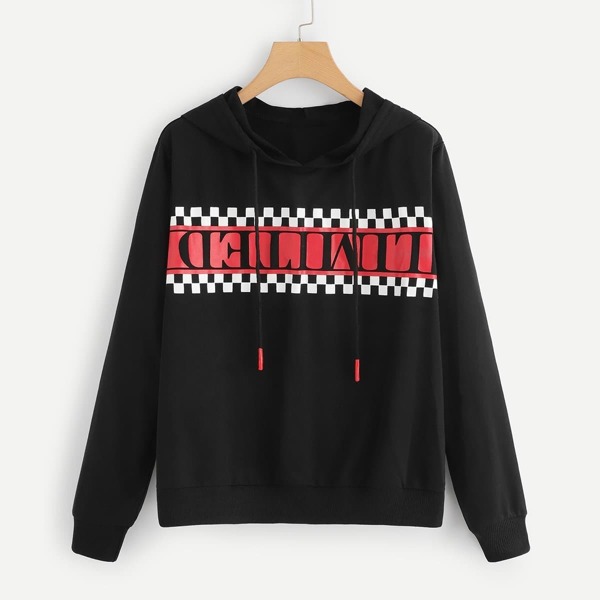 

Plus Drawstring Letter Print Hoodie