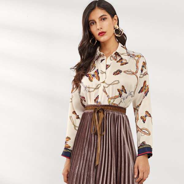 

Butterfly Print Single Breasted Blouse