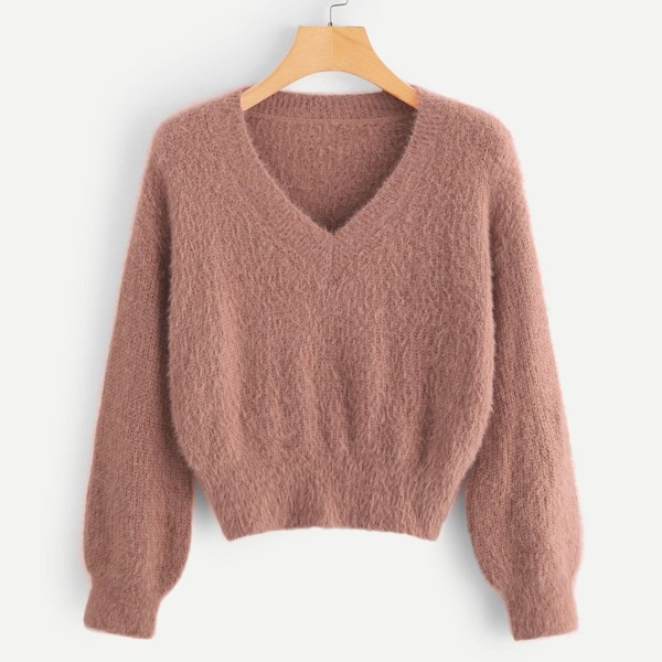 

Solid V-Neck Sweater, Pink
