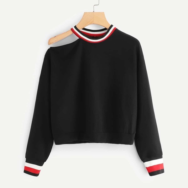 

Striped Cut Out Neck Sweatshirt